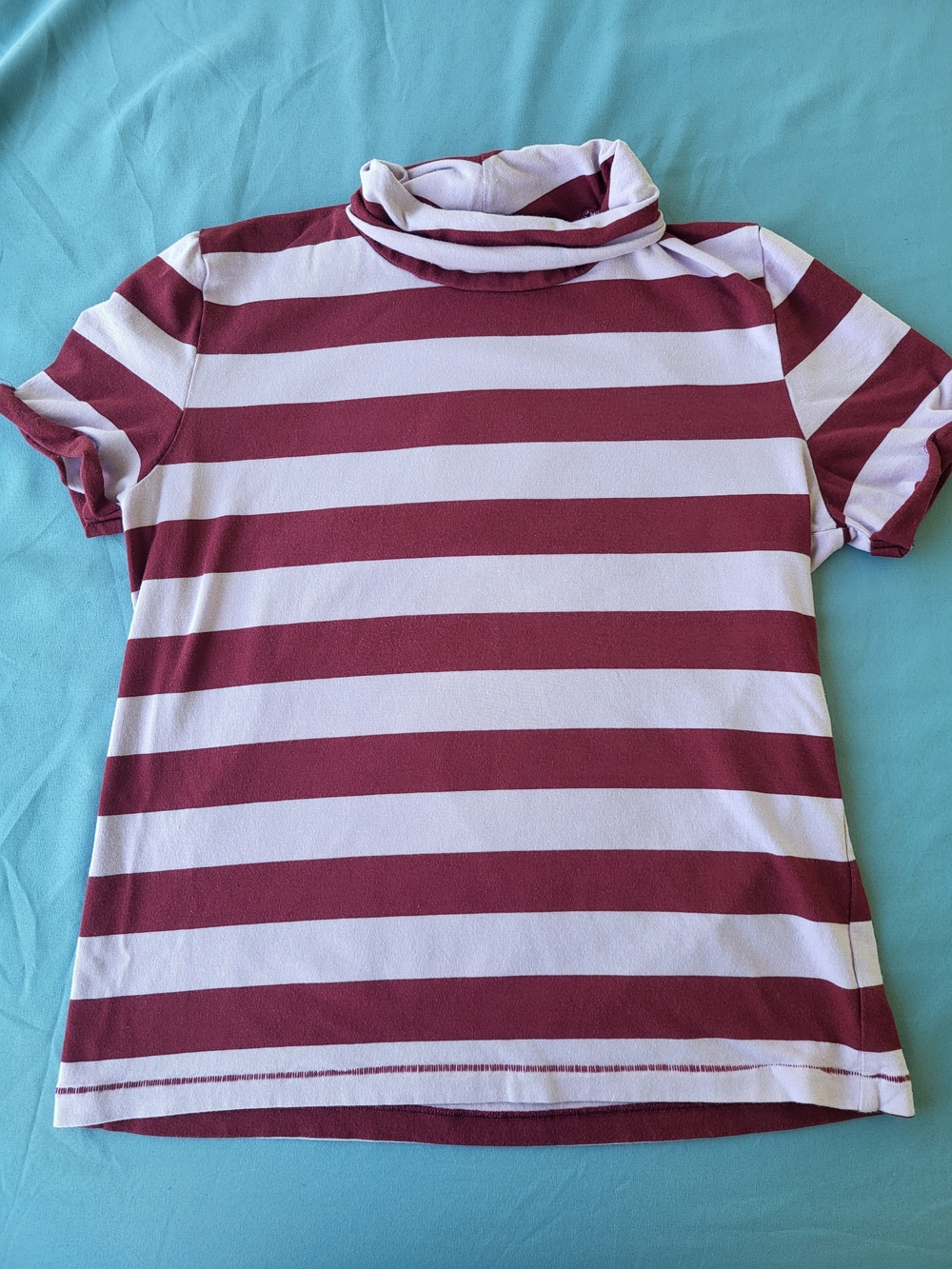 Maeve Burgundy & White Striped Short-Sleeve Turtleneck Tee